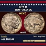 1917-d Buffalo Nickel 5c ms65 SEGS