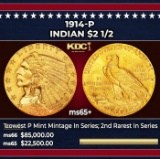 1914-p Gold Indian Quarter Eagle $2 1/2 ms65+ SEGS