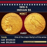 1915-s Gold Indian Half Eagle $5 ms62+ USCG