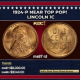 1924-p Lincoln Cent Near Top Pop! 1c ms67 rd SEGS