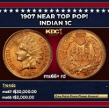 1907 Indian Cent Near Top Pop! 1c ms66+ rd SEGS