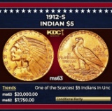 1912-s Gold Indian Half Eagle $5 ms63 USCG
