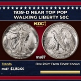 1939-d Walking Liberty Half Dollar Near Top Pop 50c ms67 SEGS