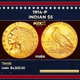 1914-p Gold Indian Half Eagle $5 ms64 USCG