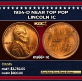 1934-d Lincoln Cent Near Top Pop 1c ms66+ rd SEGS
