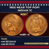 1905 Indian Cent Near Top Pop! 1c ms66+ rd SEGS