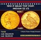 1910-p Gold Indian Quarter Eagle Near Top Pop! $2 1/2 ms65+ SEGS