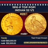 1910-p Gold Indian Quarter Eagle TOP POP! $2 1/2 ms66+ USCG