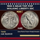 1935-s Walking Liberty Half Dollar Near Top Pop 50c ms66 SEGS