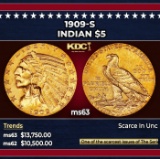 1909-s Gold Indian Half Eagle $5 ms63 USCG