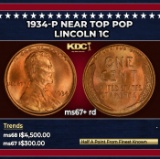 1934-p Lincoln Cent Near Top Pop 1c ms67+ rd SEGS