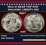 1944-d Walking Liberty Half Dollar Near Top Pop 50c ms67 SEGS