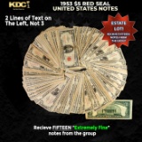 15x 1953 $5 Red Seal United States Note Grades XF