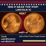 1916-p Lincoln Cent Near Top Pop! 1c ms67+ rd SEGS