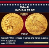 1914-p Gold Indian Quarter Eagle $2 1/2 ms64+ SEGS