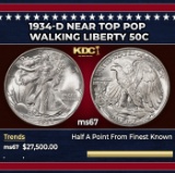 1934-d Walking Liberty Half Dollar Near Top Pop 50c ms67 SEGS