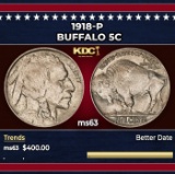 1918-p Buffalo Nickel 5c Grades ms63