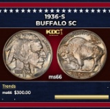 1936-s Buffalo Nickel 5c Grades ms66