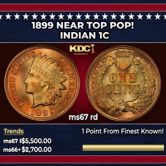 1899 Indian Cent Near Top Pop! 1c ms67 rd SEGS