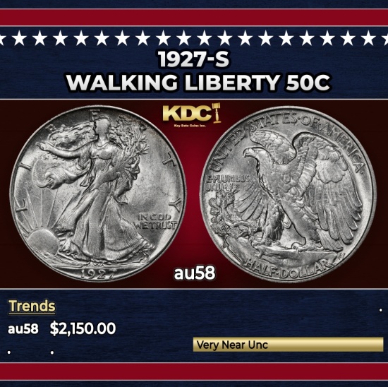 1927-s Walking Liberty Half Dollar 50c au58 SEGS