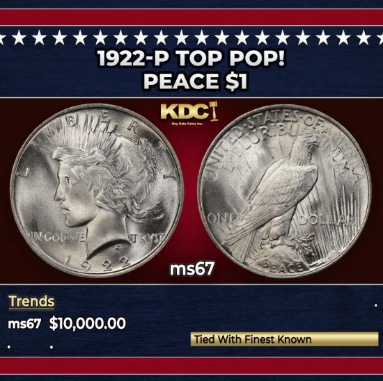1922-p Peace Dollar TOP POP! $1 ms67 SEGS