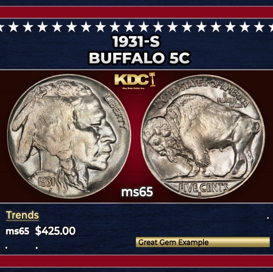 1931-s Buffalo Nickel 5c Grades ms65