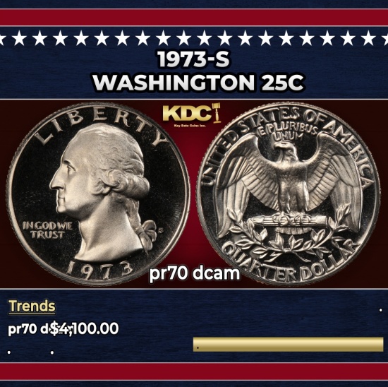 1973-s Proof Washington Quarter 25c pr70 dcam SEGS
