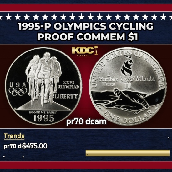 1995-p Olympics Cycling Proof Modern Commem Dollar $1 pr70 dcam SEGS