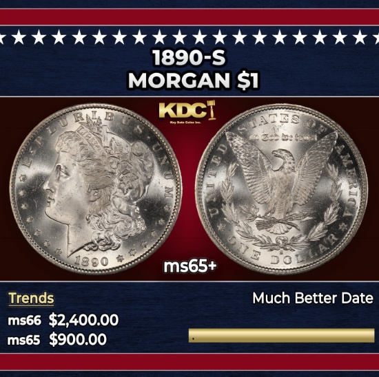 1890-s Morgan Dollar $1 ms65+ SEGS