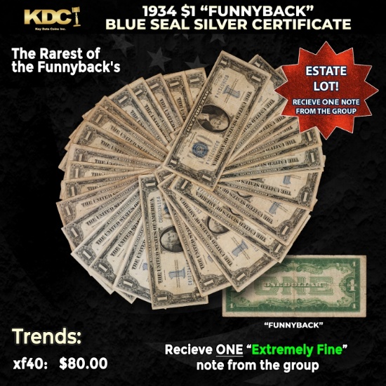 1x 1934 $1 Funnyback Blue Seal Silver Certificate Grades XF