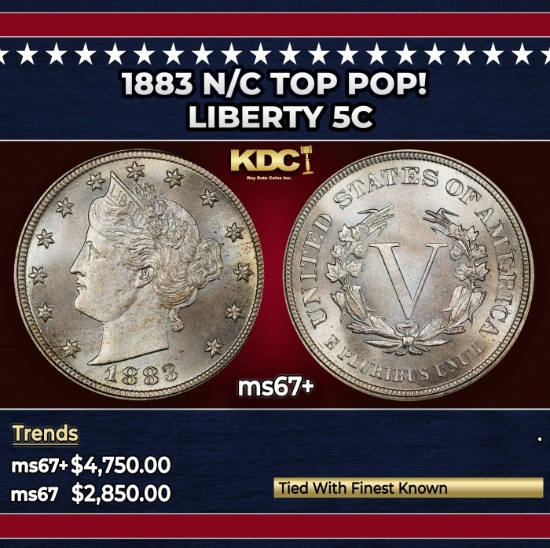 1883 n/c Liberty Nickel TOP POP! 5c ms67+ SEGS