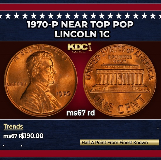 1970-p Lincoln Cent Near Top Pop 1c ms67 rd SEGS