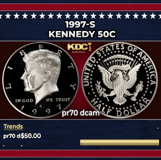 1997-s Proof Kennedy Half Dollar 50c pr70 dcam SEGS