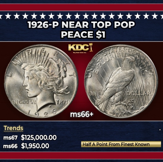 1926-p Peace Dollar Near Top Pop $1 ms66+ SEGS
