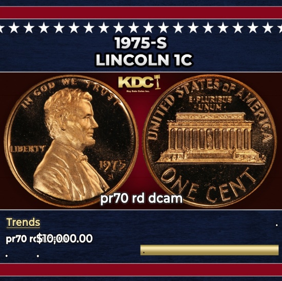 1975-s Proof Lincoln Cent 1c pr70 rd dcam SEGS