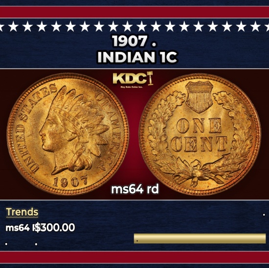 1907 Indian Cent . 1c Grades ms64 rd
