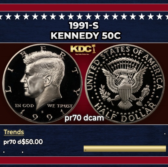 1991-s Proof Kennedy Half Dollar 50c pr70 dcam SEGS