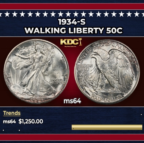 1934-s Walking Liberty Half Dollar 50c ms64 SEGS
