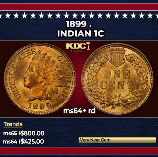 1899 Indian Cent . 1c Grades ms64+ rd