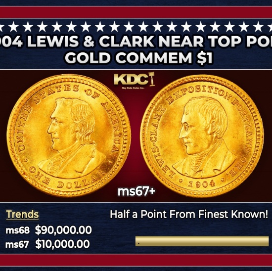 1904 Lewis & Clark Gold Commem Dollar Near Top Pop! 1 ms67+ SEGS