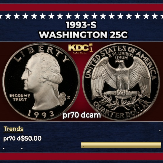1993-s Proof Washington Quarter 25c pr70 dcam SEGS