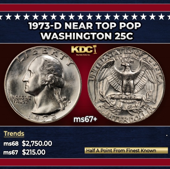 1973-d Washington Quarter Near Top Pop 25c ms67+ SEGS