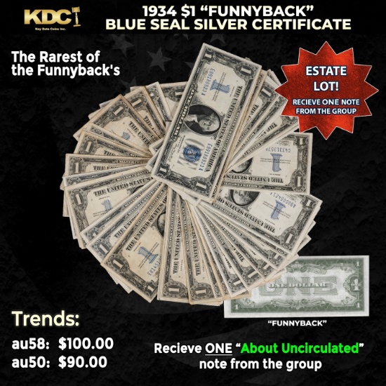 1x 1934 $1 Funnyback Blue Seal Silver Certificate Grades AU
