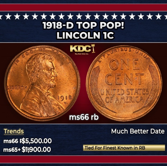1918-d Lincoln Cent TOP POP! 1c ms66 rb SEGS