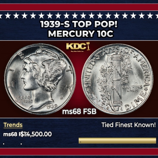 1939-s Mercury Dime TOP POP! 10c ms68 FSB SEGS