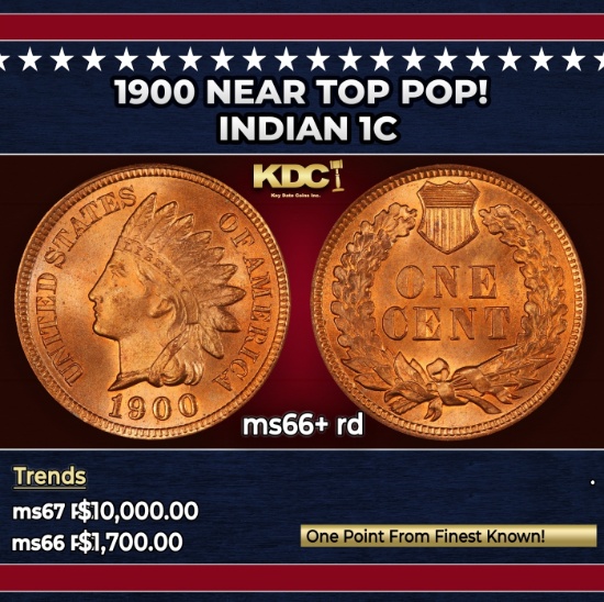 1900 Indian Cent Near Top Pop! 1c ms66+ rd SEGS