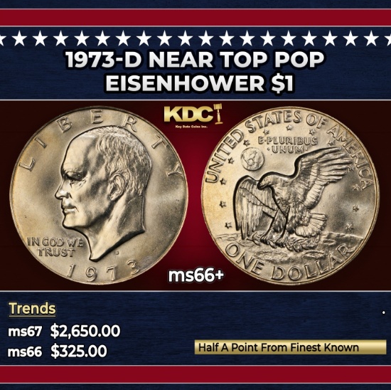 1973-d Eisenhower Dollar Near Top Pop $1 ms66+ SEGS