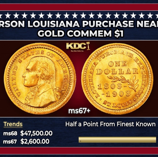 1903 Jefferson Louisiana Purchase Gold Commem Dollar Near Top Pop! 1 ms67+ SEGS