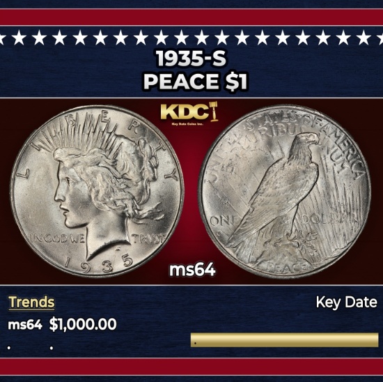 1935-s Peace Dollar $1 ms64 SEGS