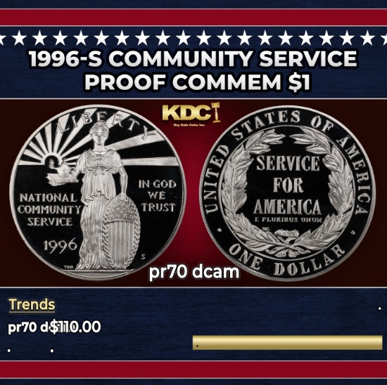 1996-s Community Service Proof Modern Commem Dollar $1 pr70 dcam SEGS